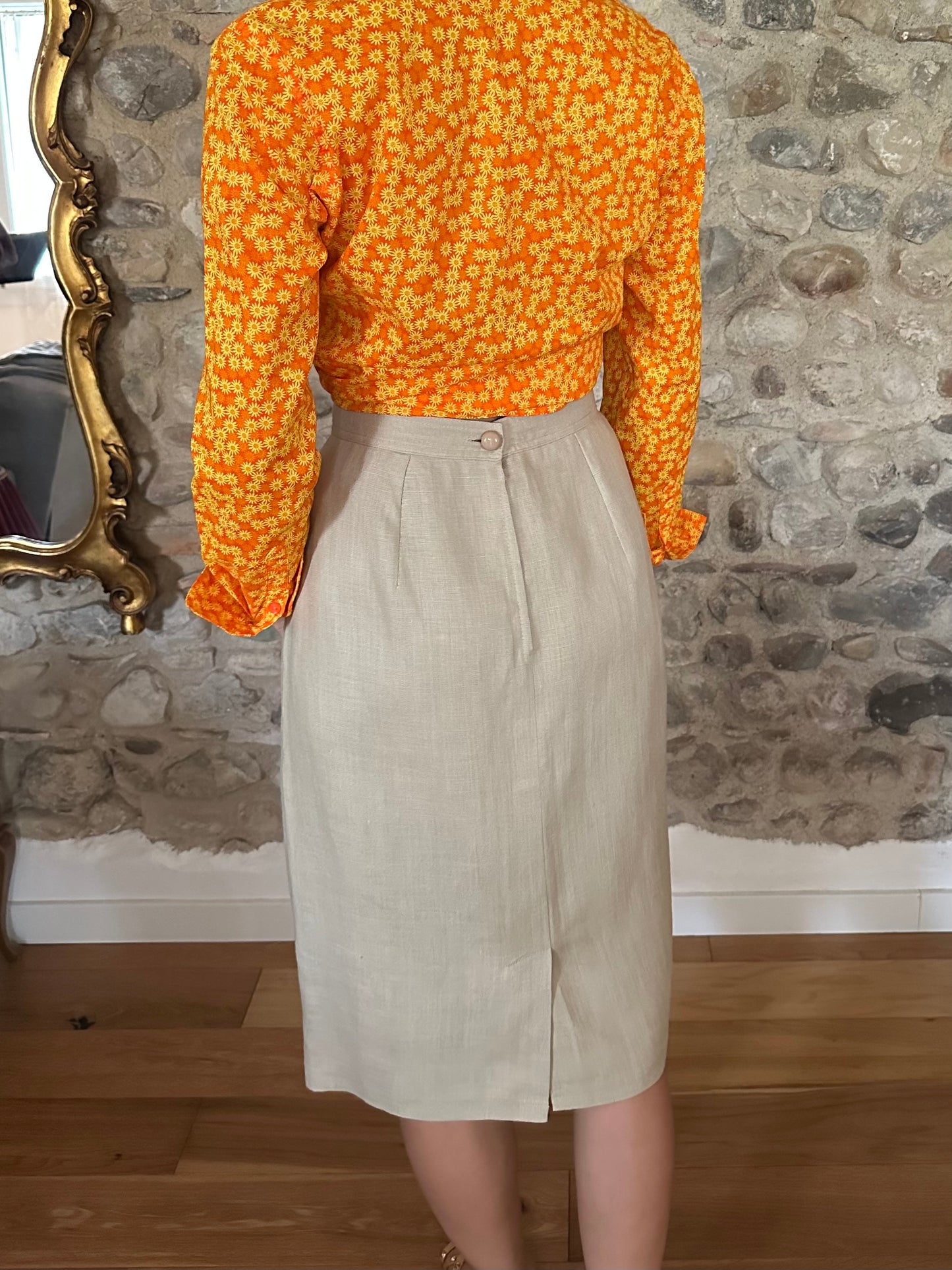 Gonna Valentino MissV Vintage Anni ‘80 in Lino Beige Tg.44