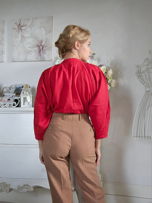 Pantalone Classico Vintage Sartoriale Tessuto Marzotto Marrone Chiaro Anni ‘70 Tg.40/42