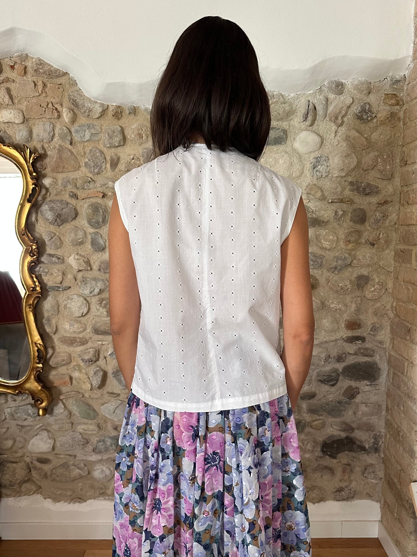 Camicetta Smanicata Vintage Anni ‘60 Sartoriale in Cotone Bianca Tg.44/46