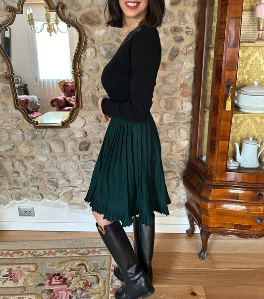 Gonna Plissettata a Ruota in Lana Verde Tg.36/38