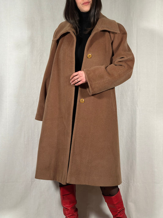 Cappotto Iconico Vintage Anni ‘80 in Lana e Cachemire Cammello Scuro