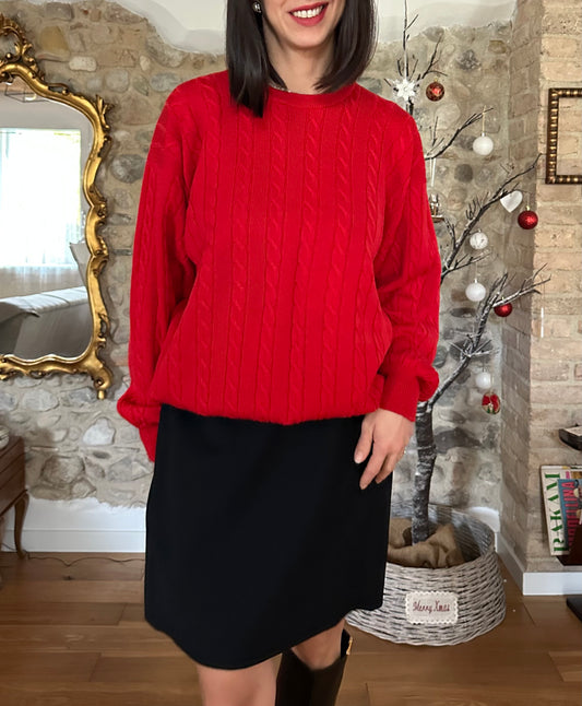 Maglione Pringle of Scotland Vintage Anni ‘70 Lana Rosso Tg.54