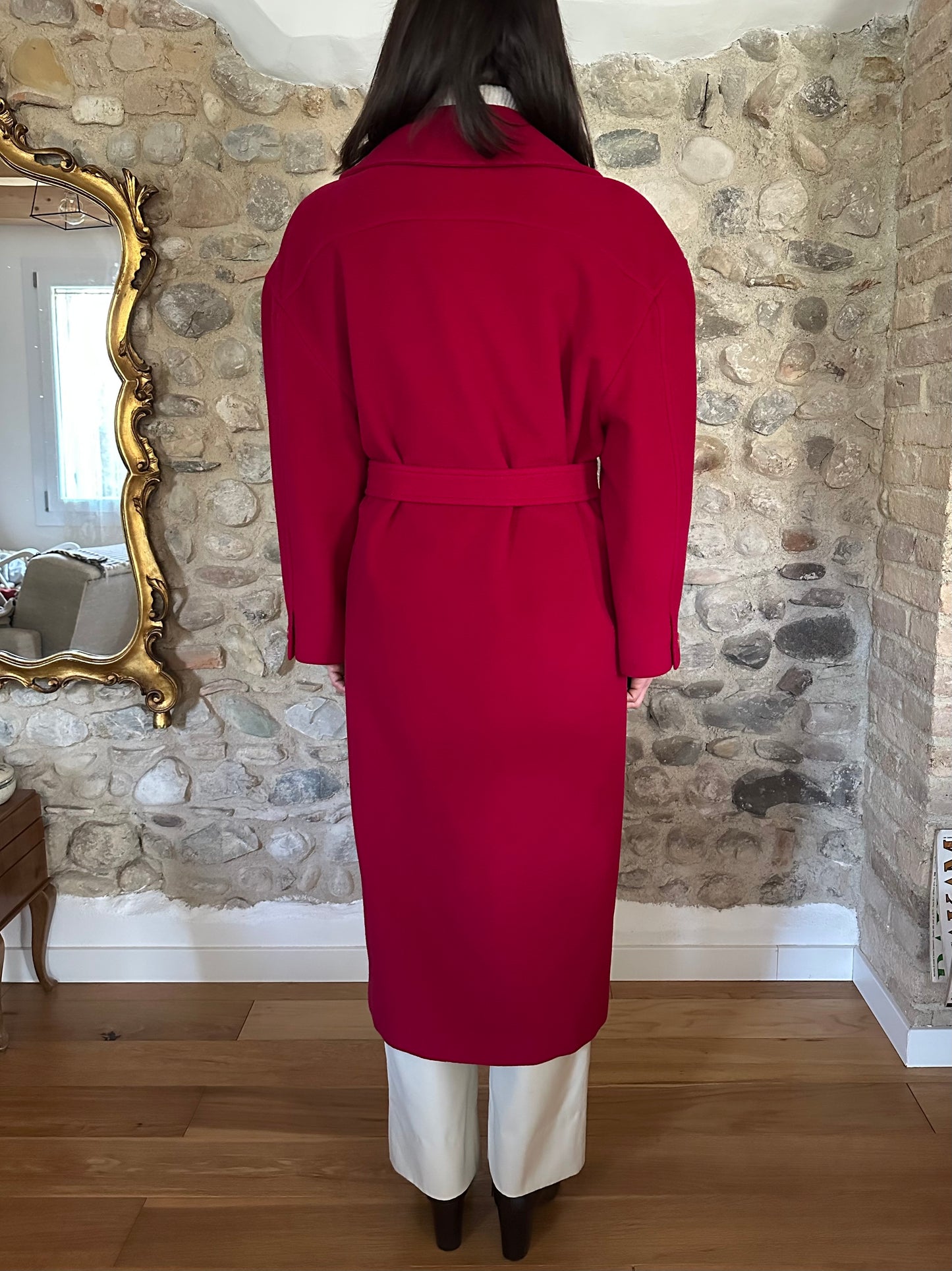 Cappotto Missoni Vintage Anni ‘80 in Lana e Kashmir Rosso Lampone Tg.fino 52
