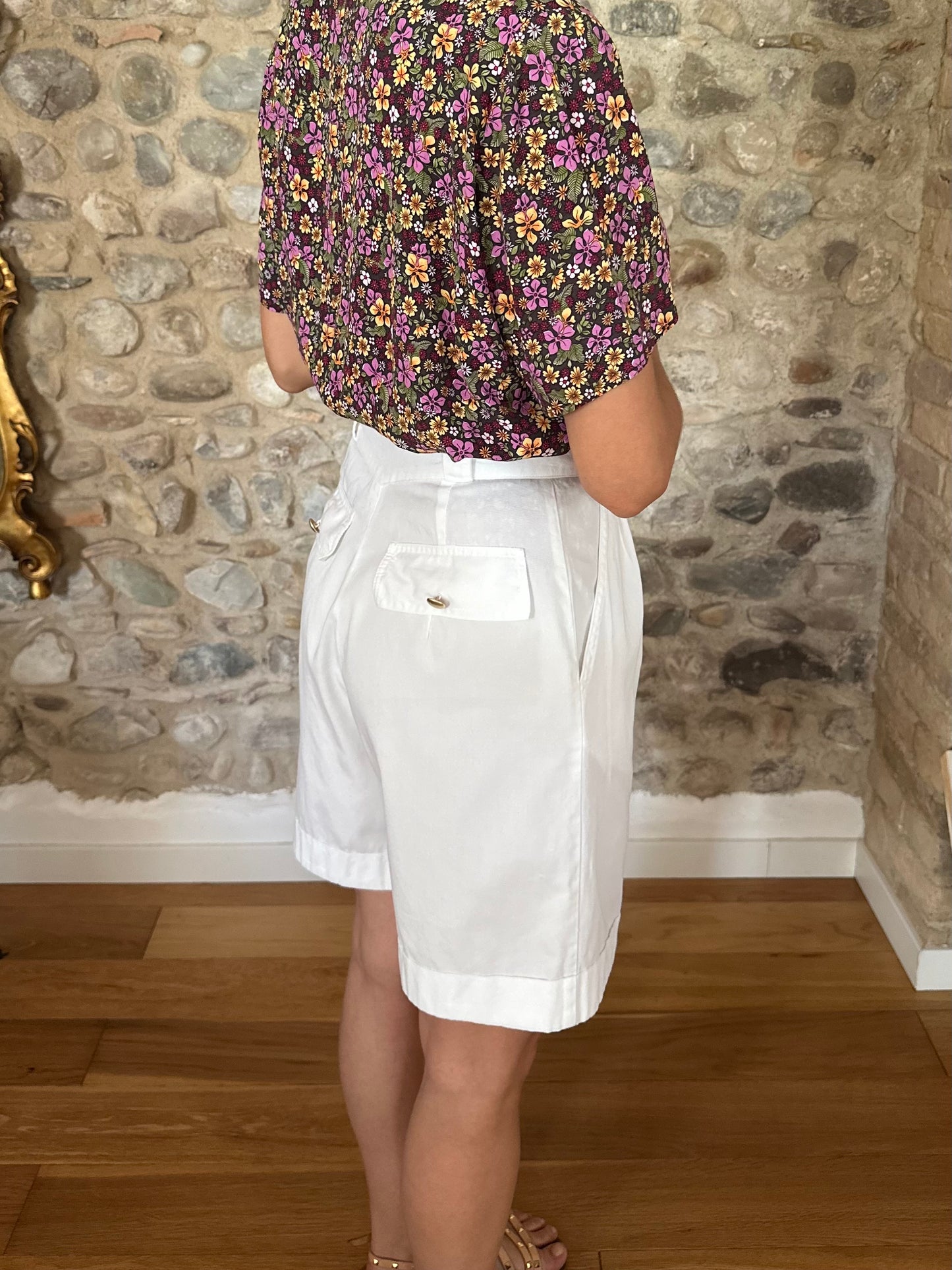 Bermuda Vintage Anni ‘80 a Vita Altissima in Cotone Bianco Tg.38/40