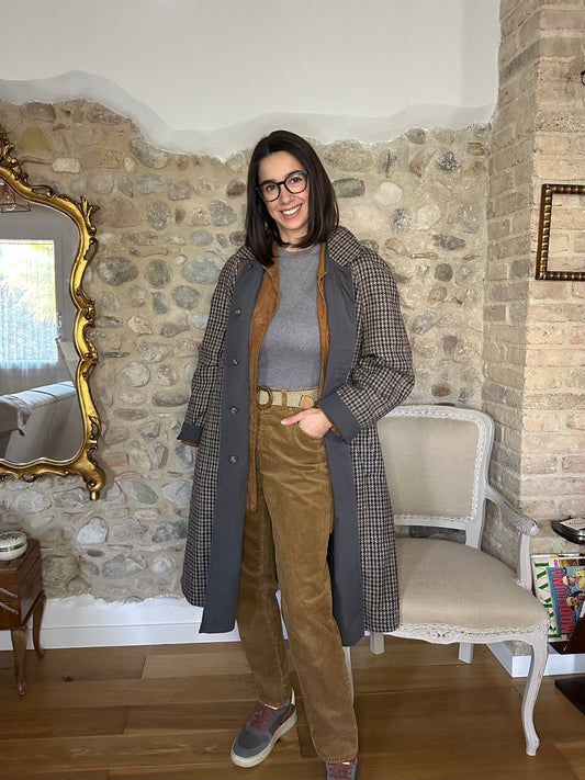 Trench Reversibile Anni ‘80 Lana e Cotone Grigio e Marrone Tg. fino 50