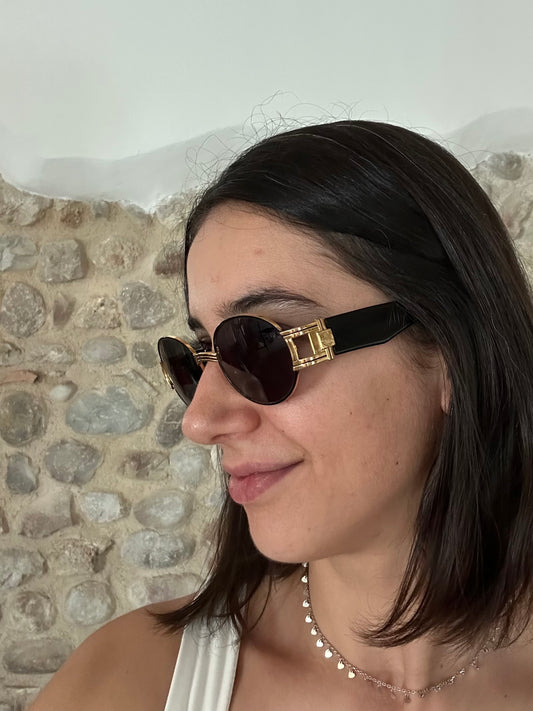 Occhiali da Sole Vintage Anni ‘90 Von Fürstenberg Neri e Oro