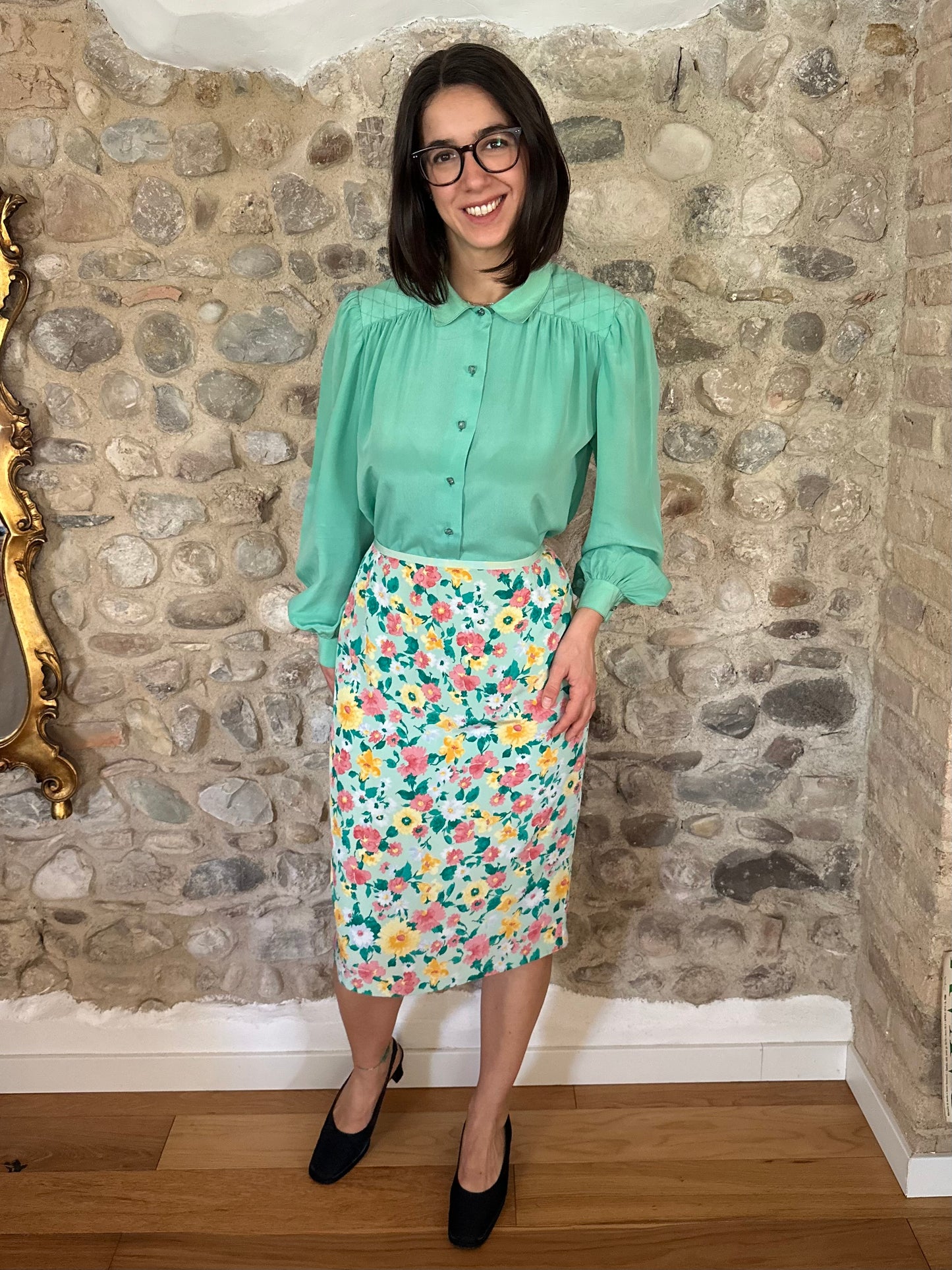 Camicia Vintage Anni ‘80 Sartoriale in Seta Verde Tg.fino 50