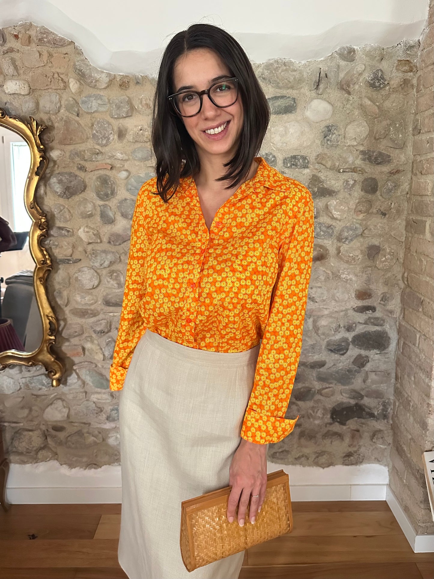 Camicia Benetton Fiori Arancioni Tg.40/42