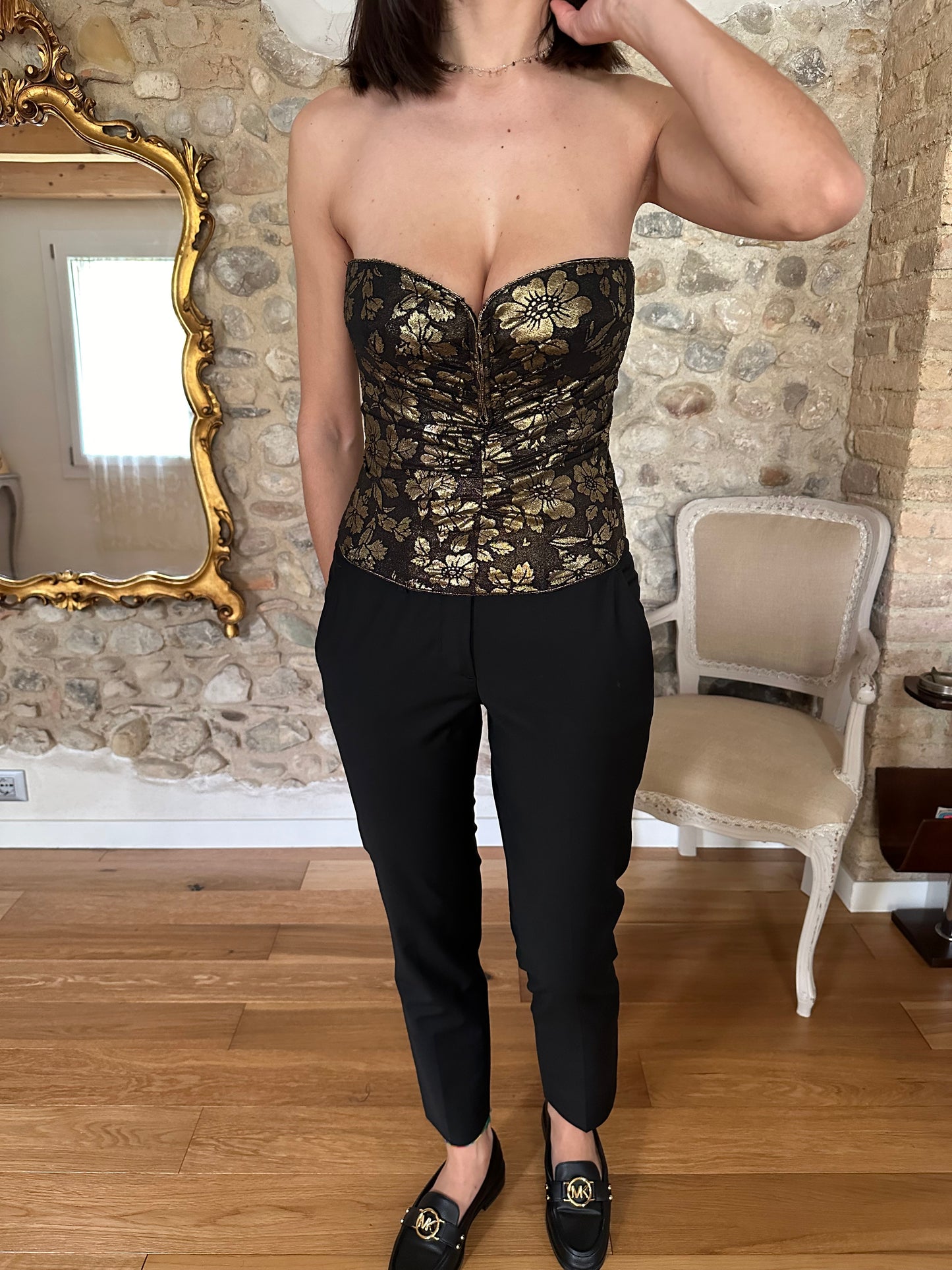 Corpetto Top Malizia by La Perla Anni ‘90 Nero e Oro Tg.M