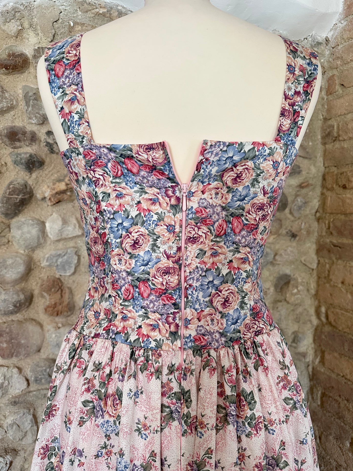 Abito Romantico Vintage Anni ‘80 Höpfner in Cotone con Fiori Tg.38/40
