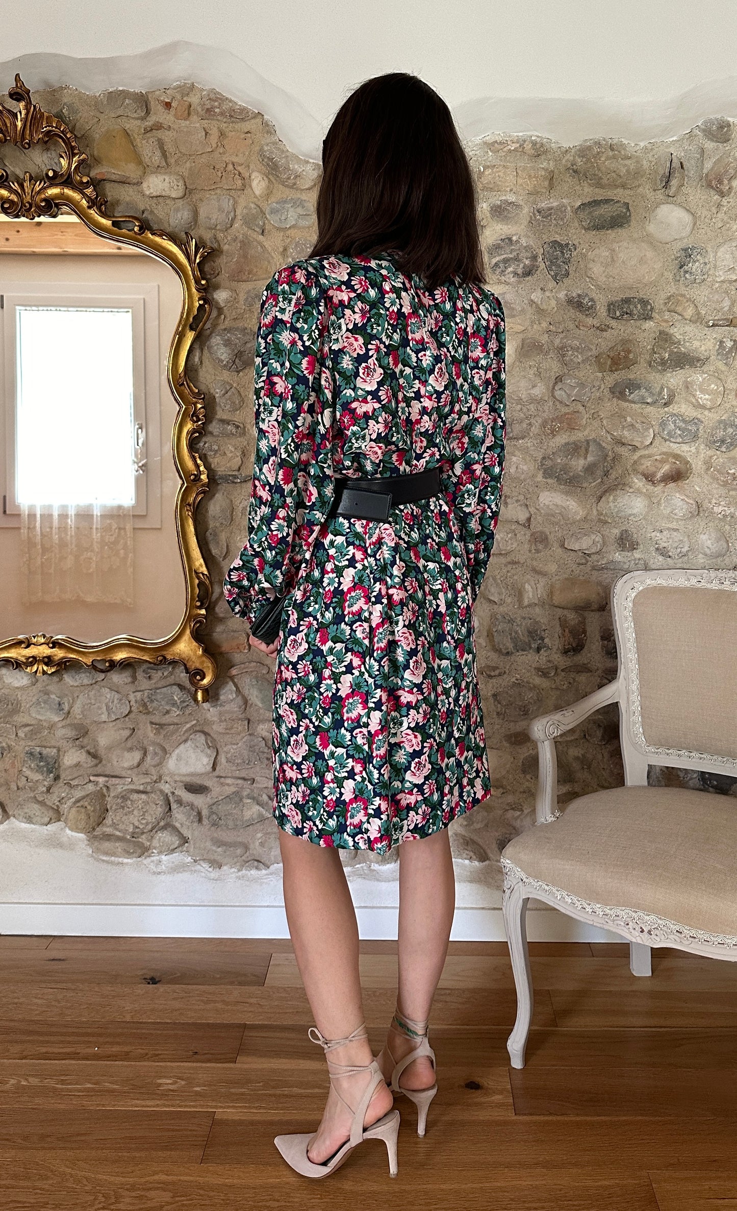 Abito Vintage Anni ‘80 in Seta Fantasia Fiori Tg.44/46