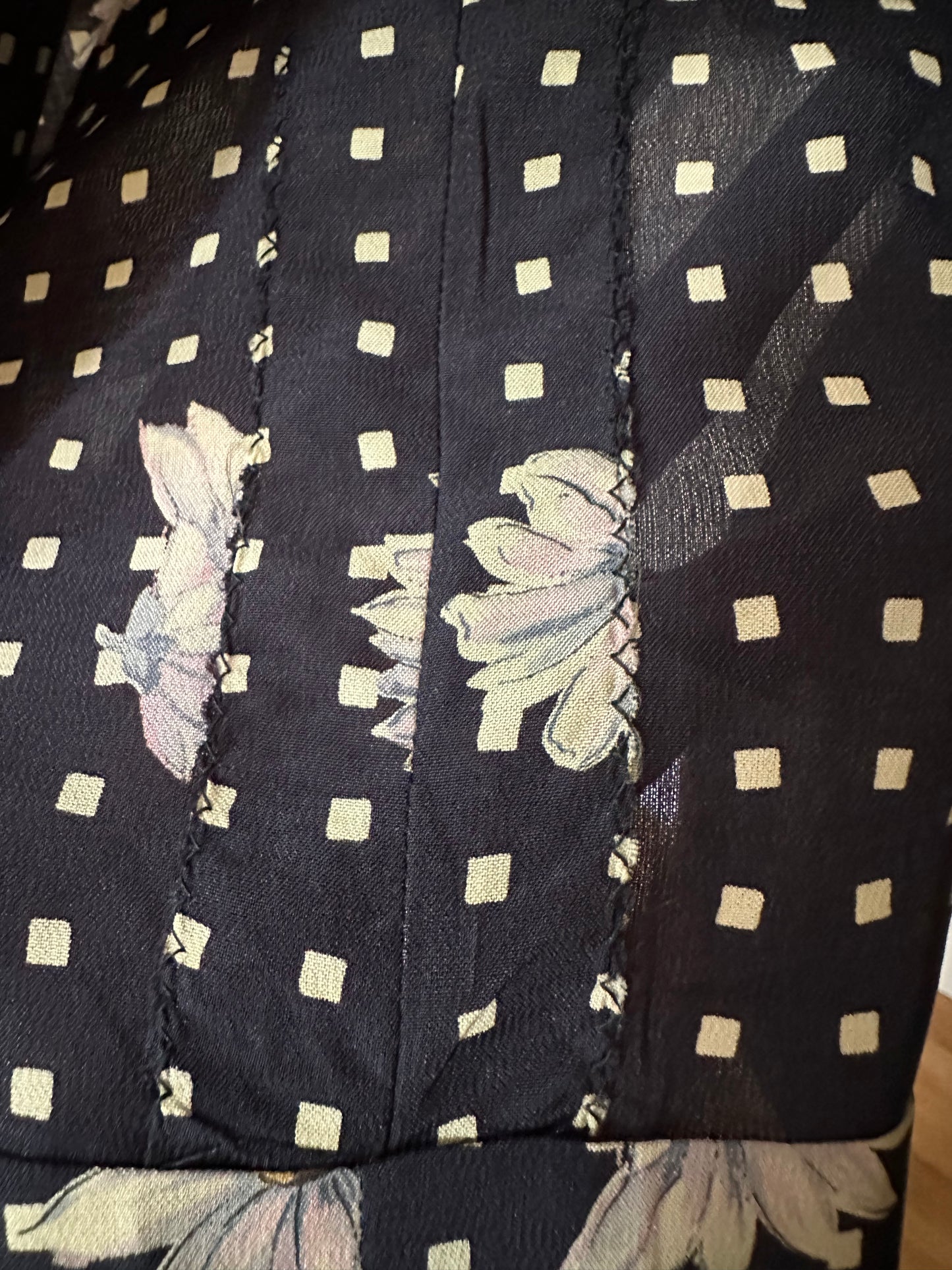 Abito Vintage Anni ‘80 Sartoriale in Viscosa Nero con Fiori Tg.46/48