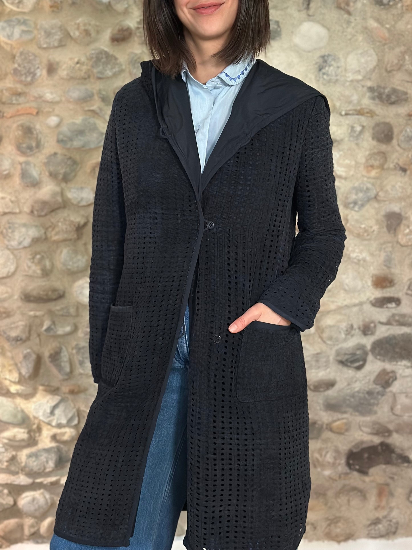 Giacca Lunga ‘S Max Mara in Pelle Scamosciata Intrecciata Blu Tg.40/42