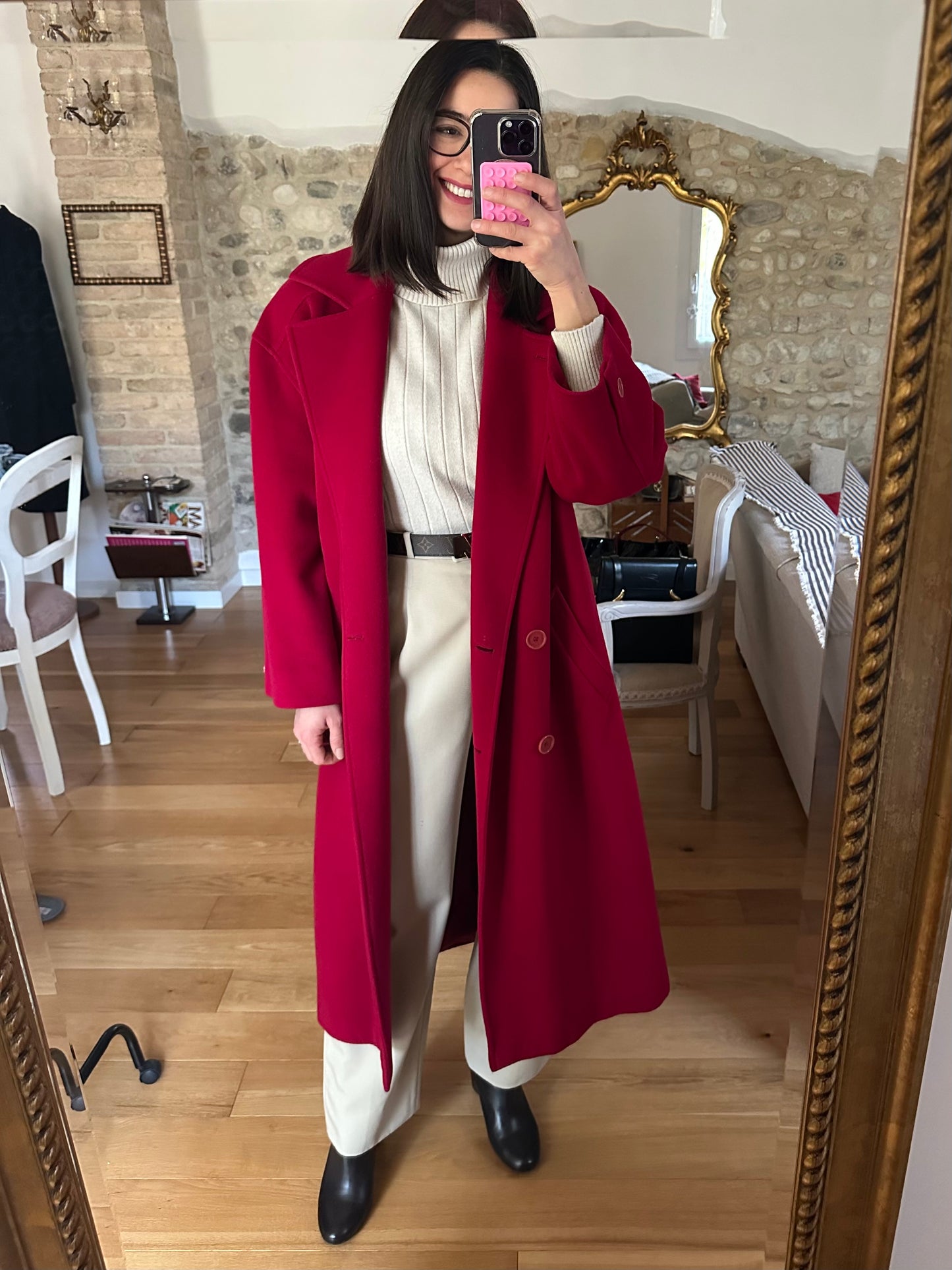 Cappotto Missoni Vintage Anni ‘80 in Lana e Kashmir Rosso Lampone Tg.fino 52