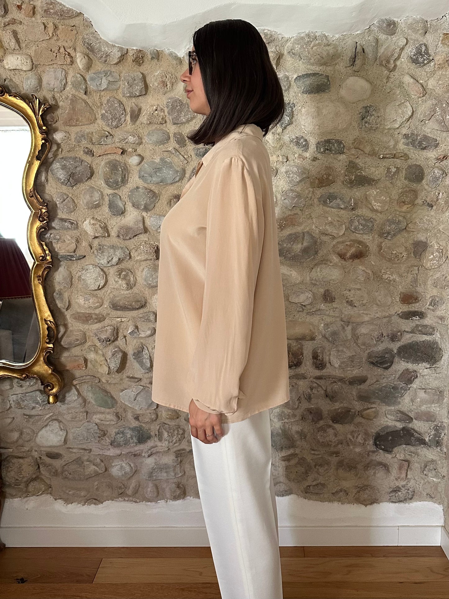 Camicia Vintage Sartoriale in Seta Beige Tg. Fino 50