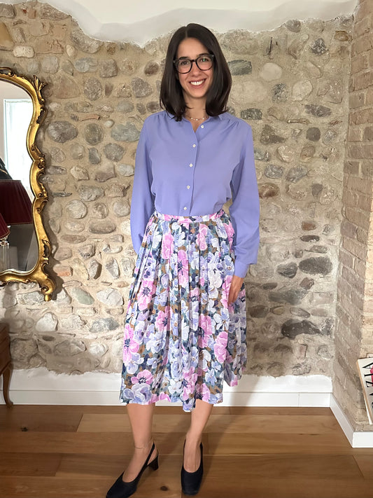 Gonna Vintage Sartoriale a Ruota Anni ‘80 in Cotone a Fiori Tg.42