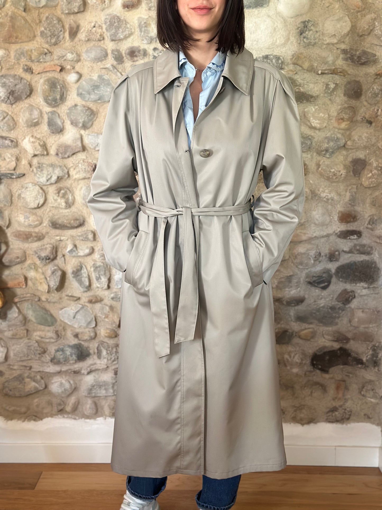 Trench Lungo Vintage Nino Anni ‘80 Grigio Perla Tg.fino 50
