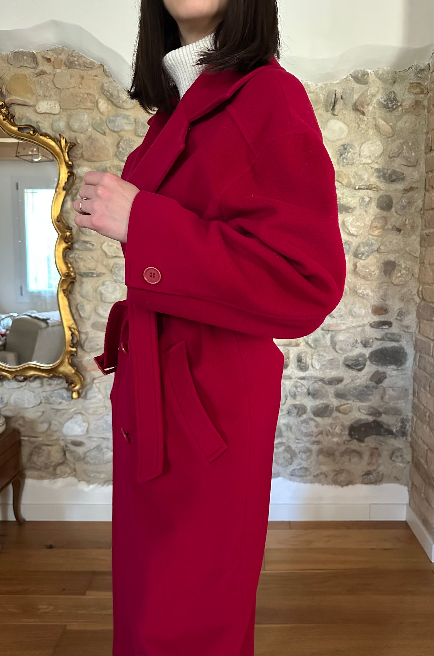 Cappotto Missoni Vintage Anni ‘80 in Lana e Kashmir Rosso Lampone Tg.fino 52