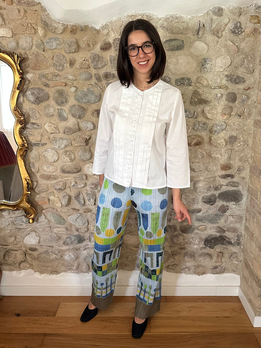 Pantalone Pleats Please Issey Miyake Multicolor Geometrico Azzurro Tg.fino 46