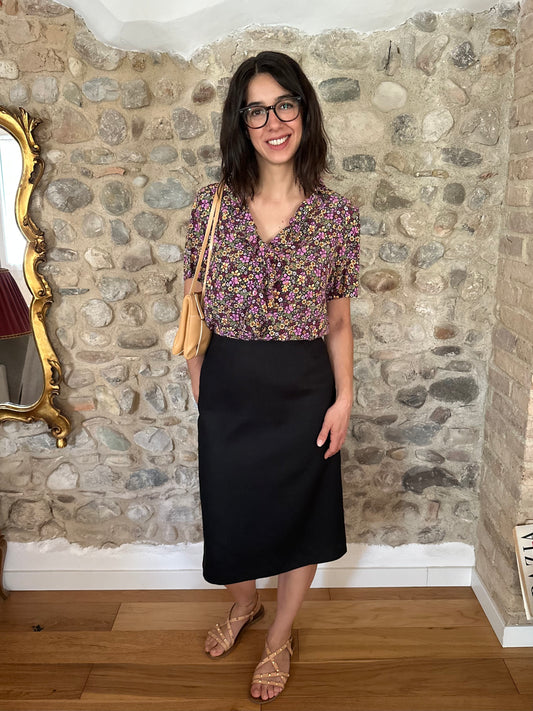 Gonna Longuette Vintage Anni ‘90 Superior in Lino Nera Tg.42