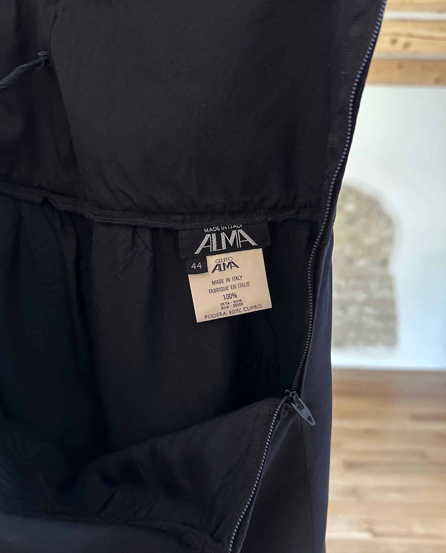 Gonna Alma Longuette Vintage Anni ‘90 in Seta Nera Tg.40