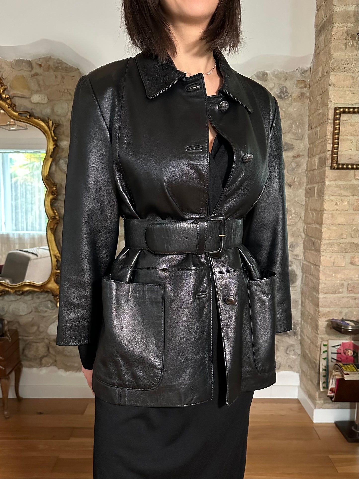 Giacca Vintage in Pelle Nera Tg.40/42