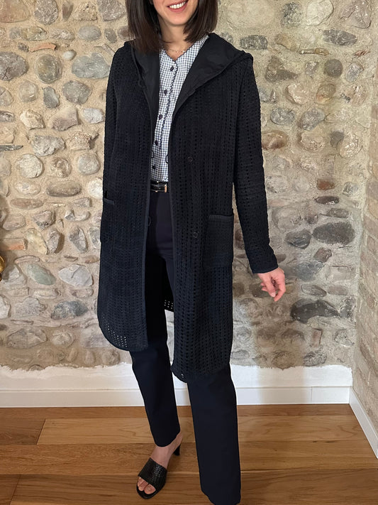 Giacca Lunga ‘S Max Mara in Pelle Scamosciata Intrecciata Blu Tg.40/42