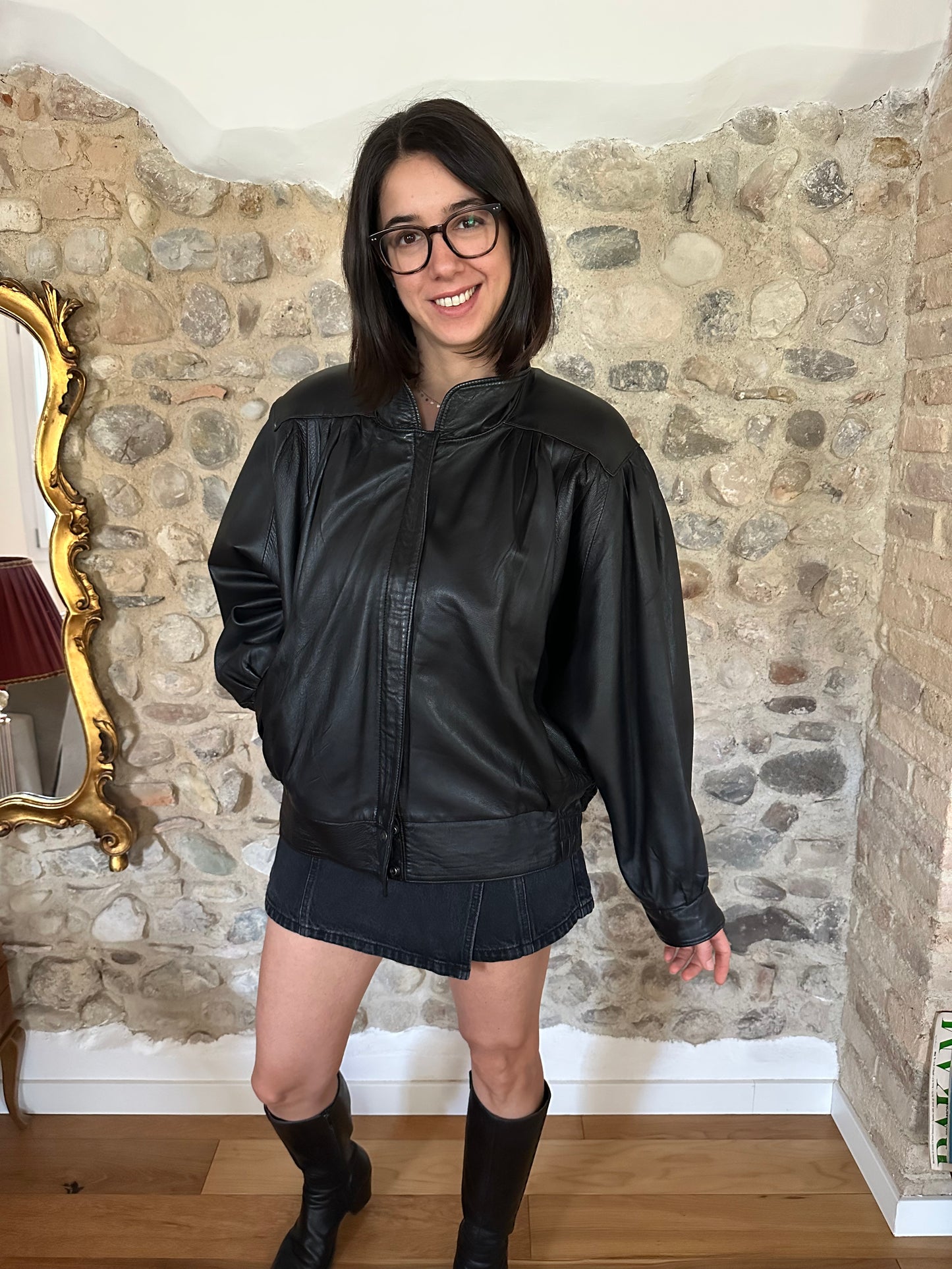 Giubbotto Vintage Anni ‘80 in Pelle Nero Tg.44/46