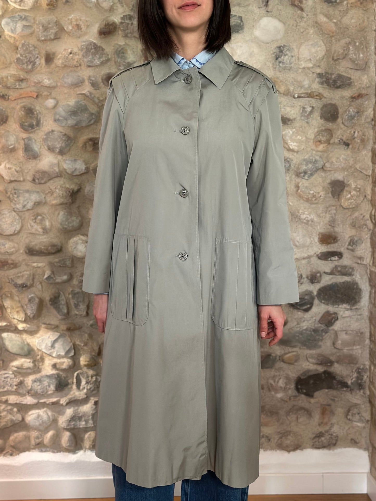 Trench Vintage Lungo Nino Grigio/Verde Salvia Tg.40/42/44