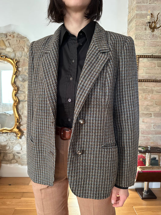 Giacca Corilady Anni ‘90 in Lana Marrone/Panna/Blu Tg.42/44