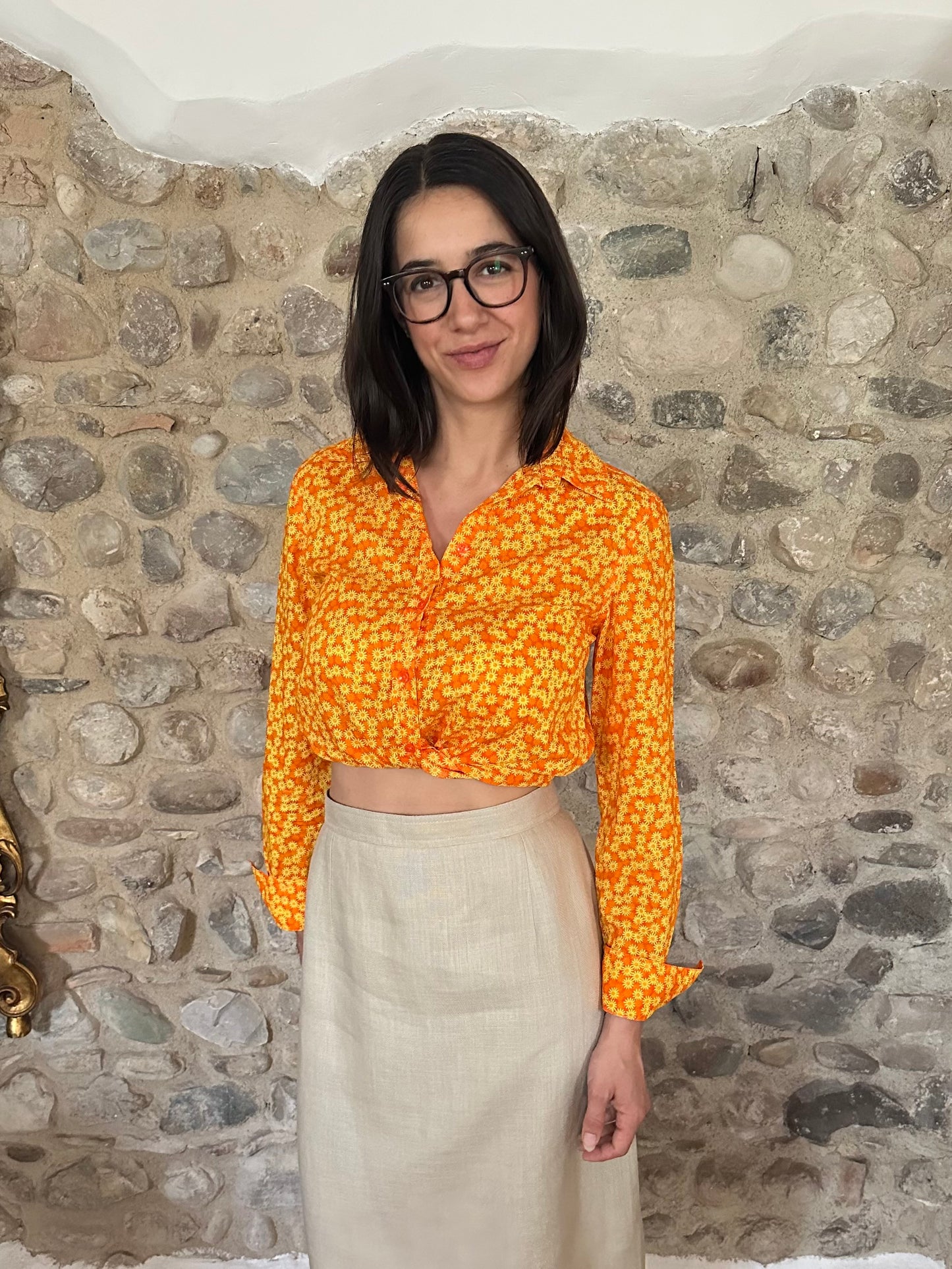 Camicia Benetton Fiori Arancioni Tg.40/42