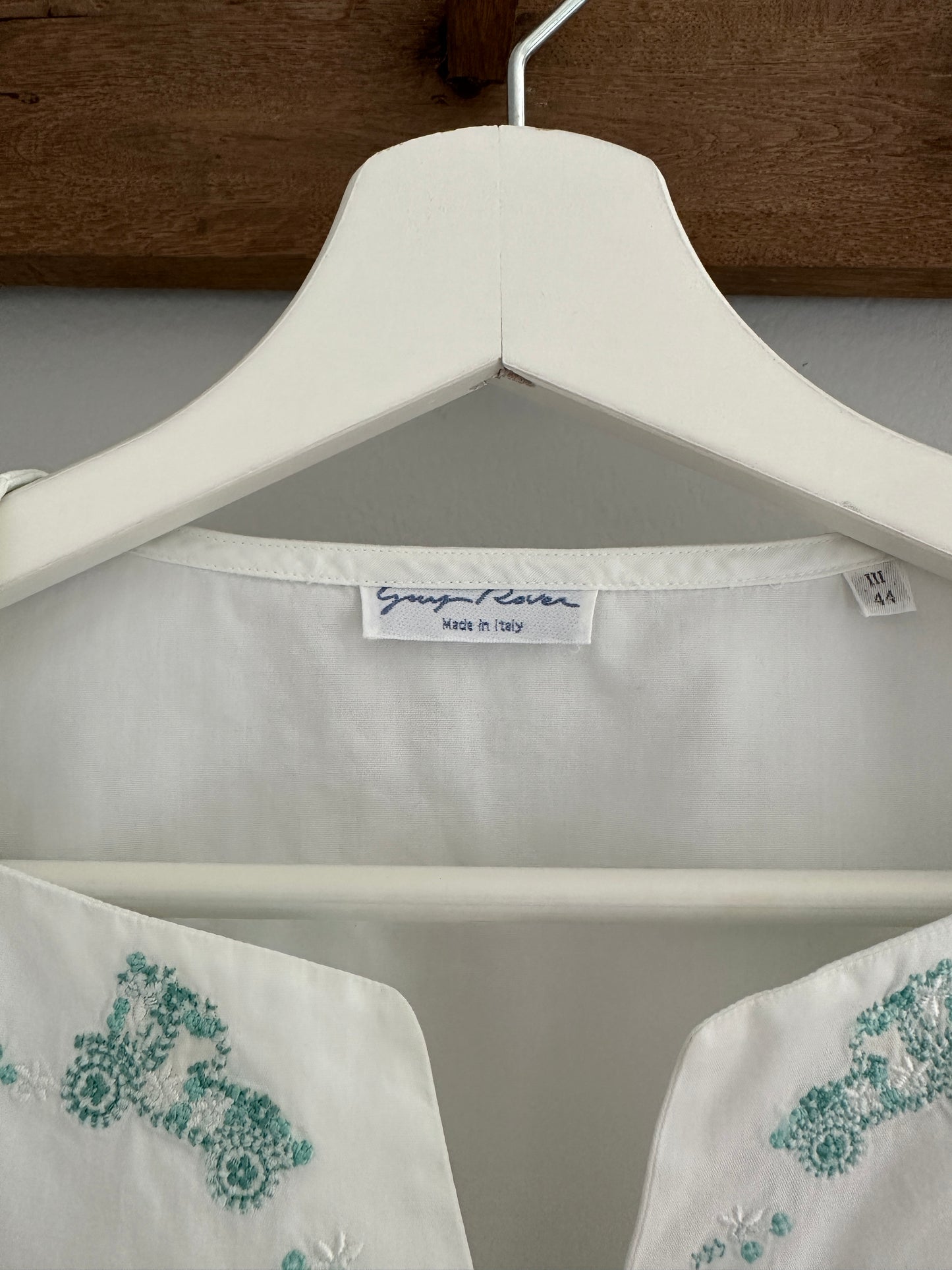 Camicia Genny Rover Anni ‘80 Ricamata Bianca in Cotone Tg.44