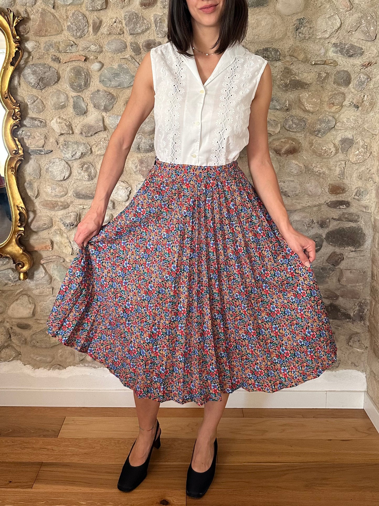 Gonna Sartoriale Vintage Anni ‘70 Fantasia Fiori Tg.38/40