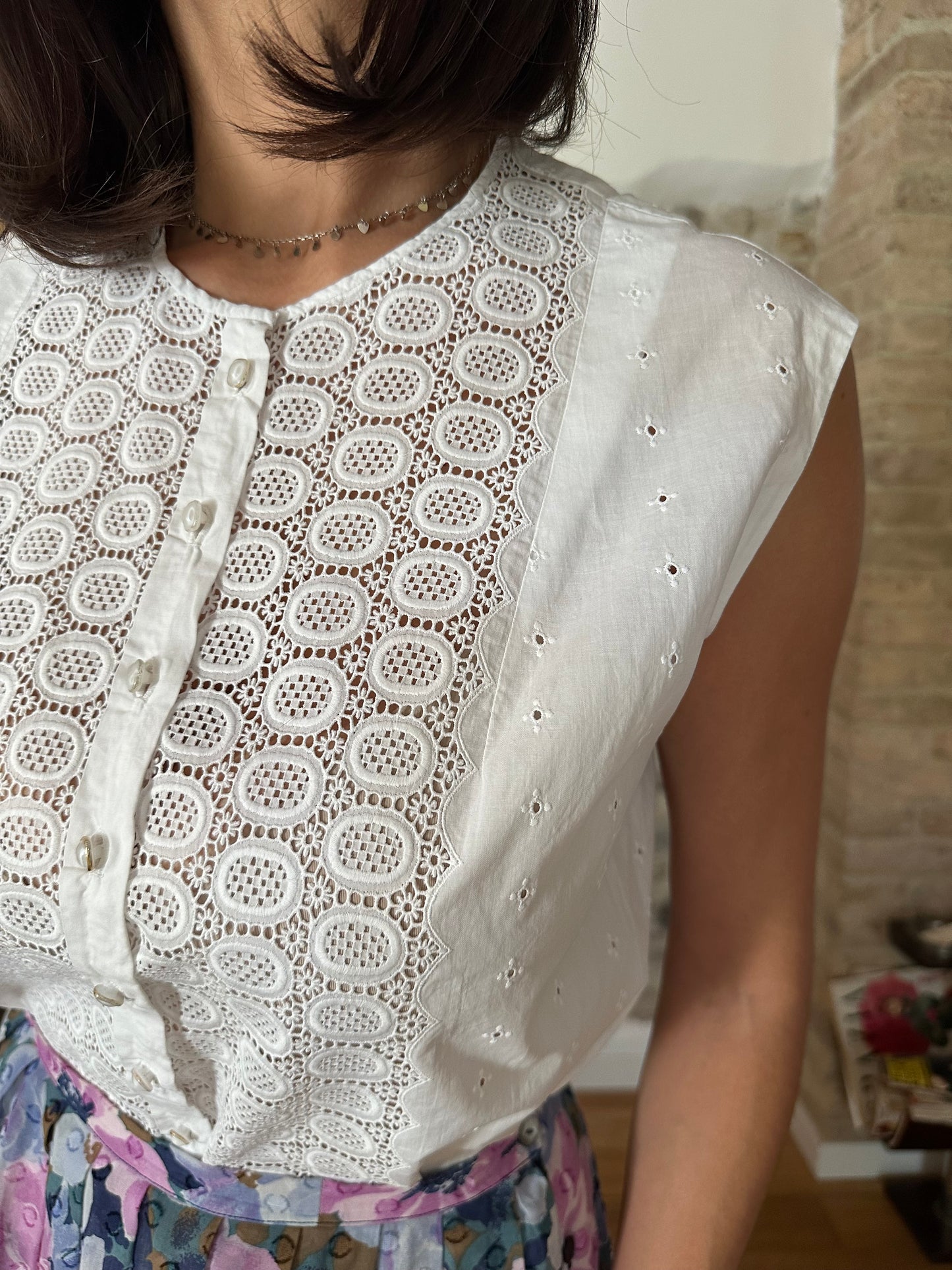 Camicetta Smanicata Vintage Anni ‘60 Sartoriale in Cotone Bianca Tg.44/46