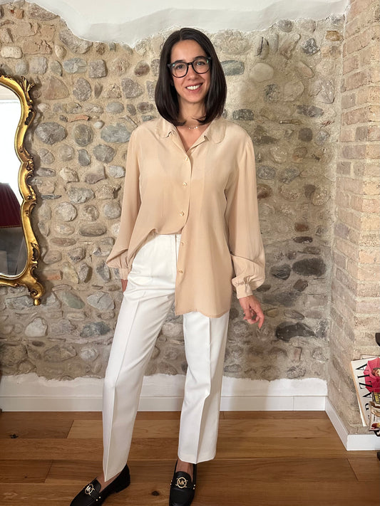 Camicia Vintage Sartoriale in Seta Beige Tg. Fino 50
