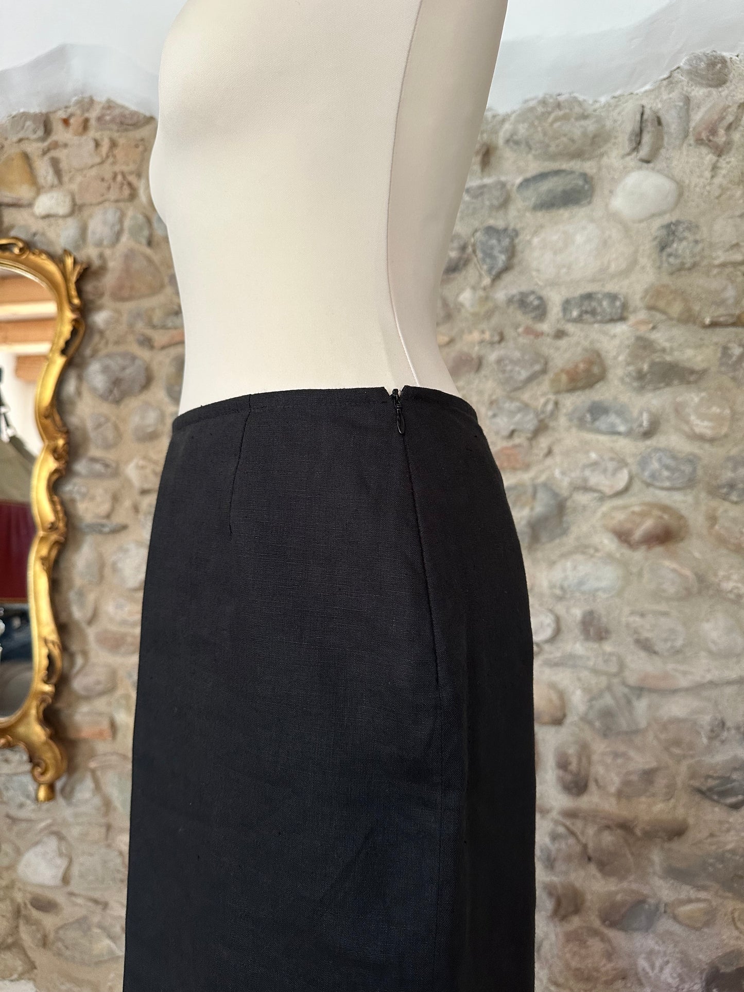 Gonna Longuette Vintage Anni ‘90 Superior in Lino Nera Tg.42