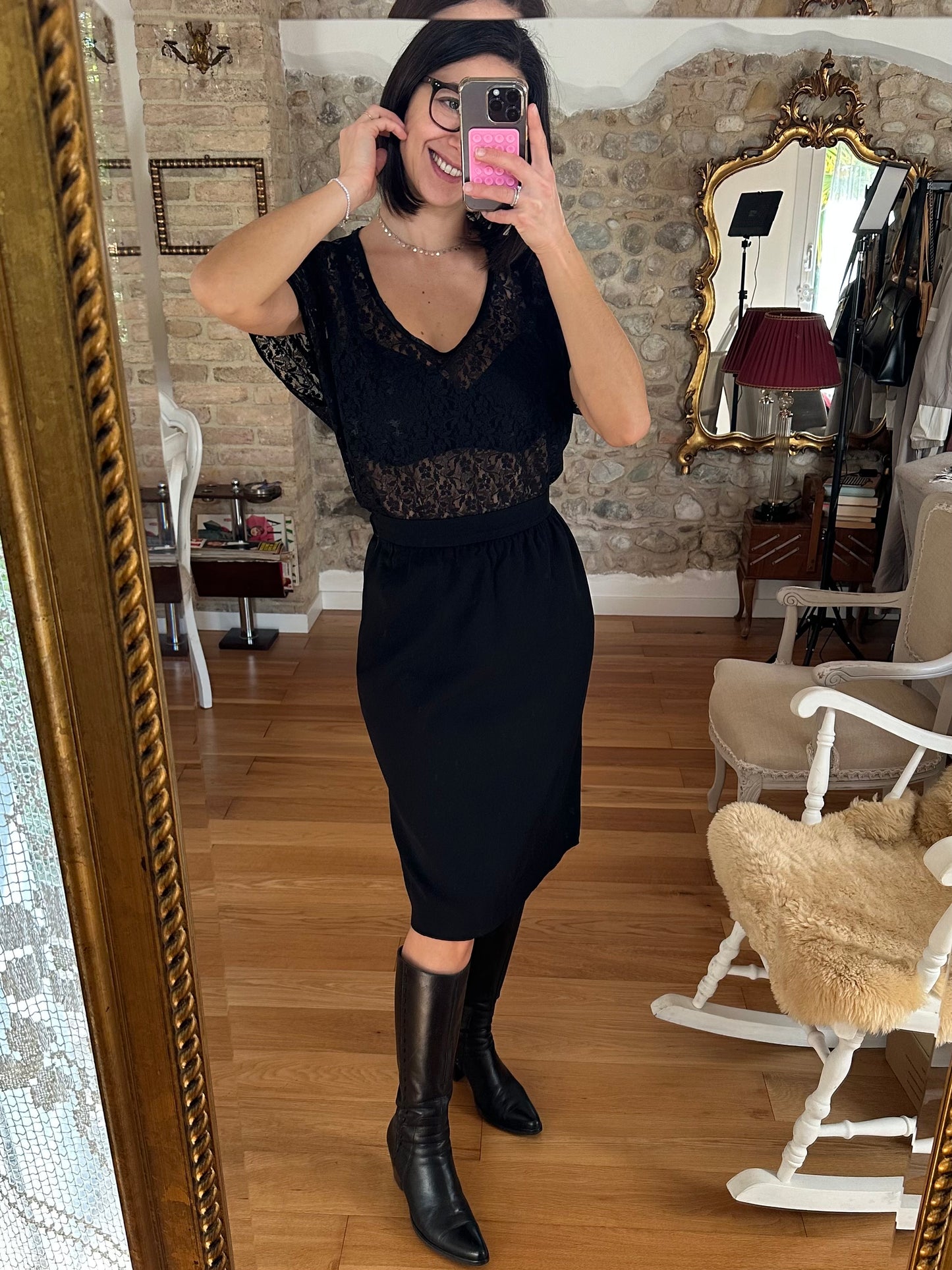 Gonna Saint Laurent Rive Gauche Vintage in Lana Nera Tg.38/40