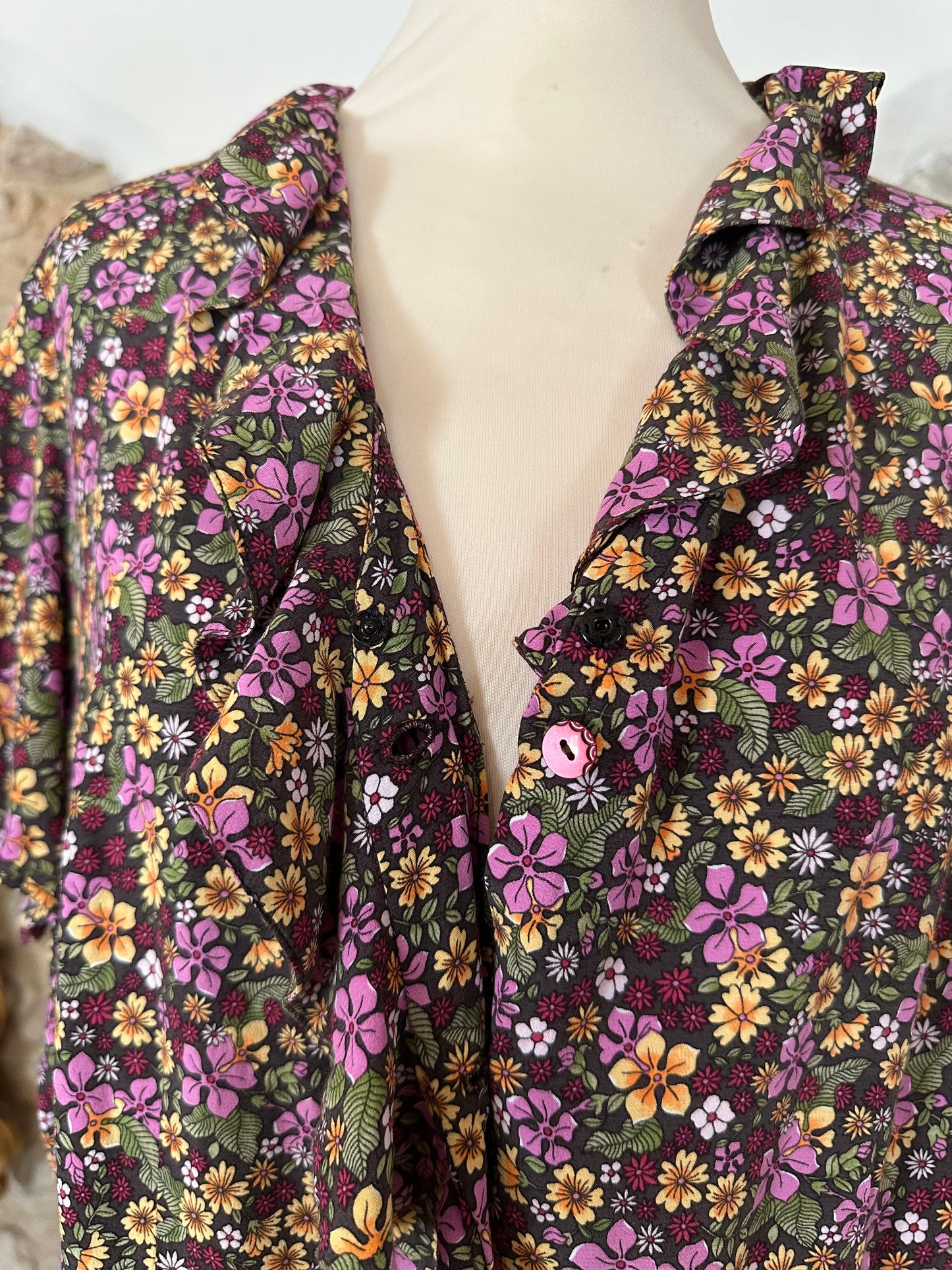 Camicia Vintage Anni ‘70 Sartoriale Fantasia Fiorellini Tg.fino 50
