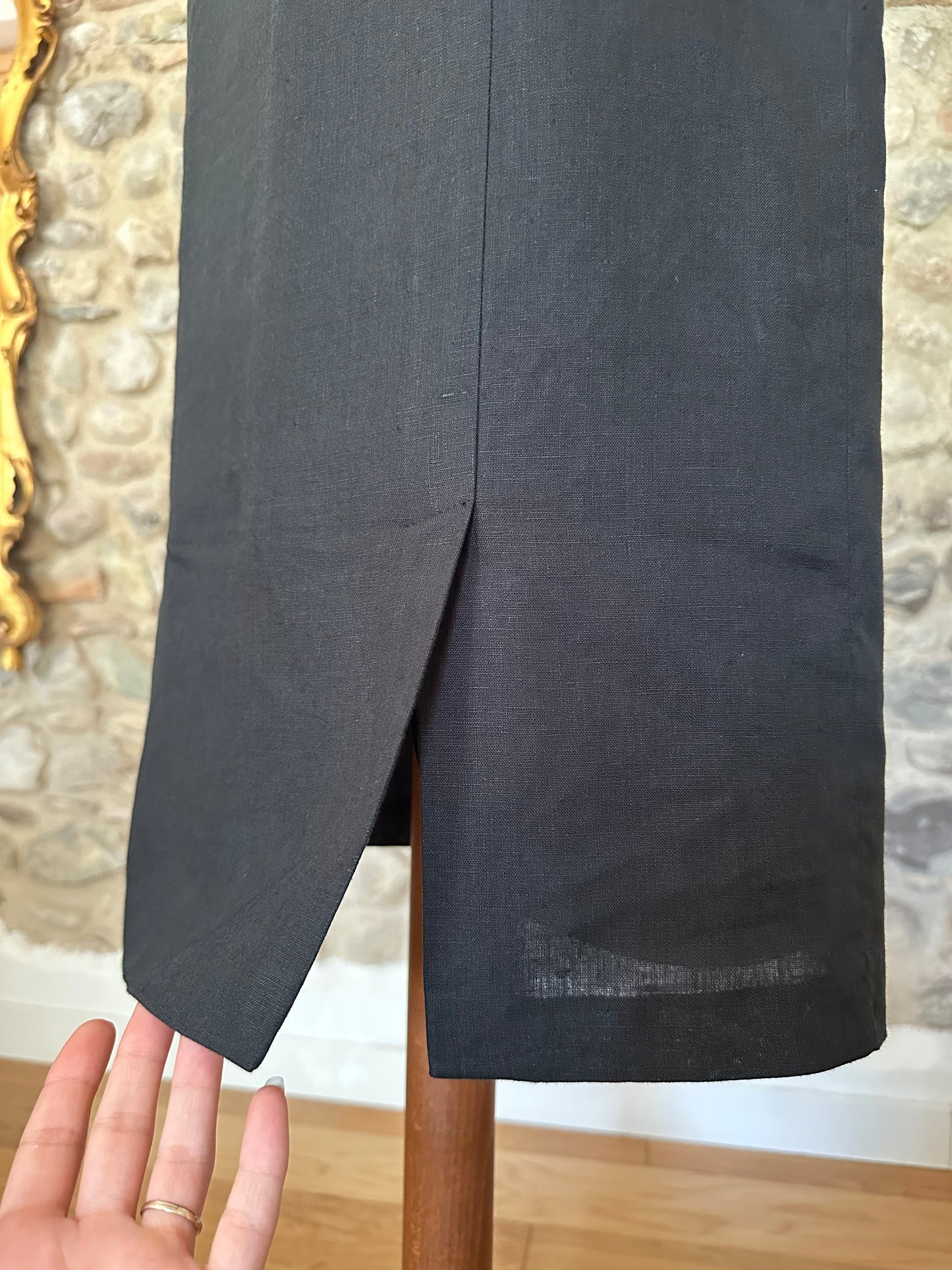 Gonna Longuette Vintage Anni ‘90 Superior in Lino Nera Tg.42