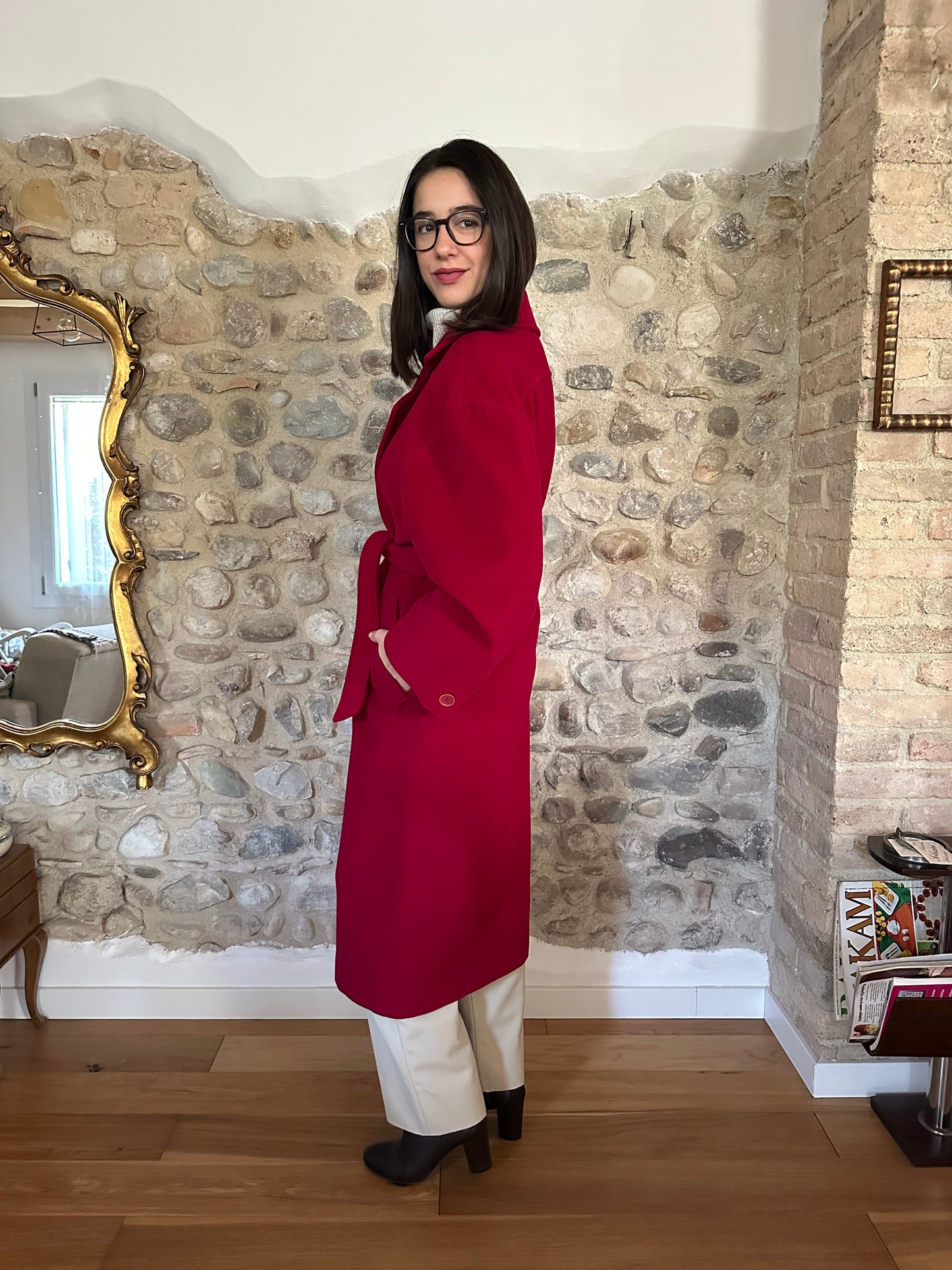 Cappotto Missoni Vintage Anni ‘80 in Lana e Kashmir Rosso Lampone Tg.fino 52