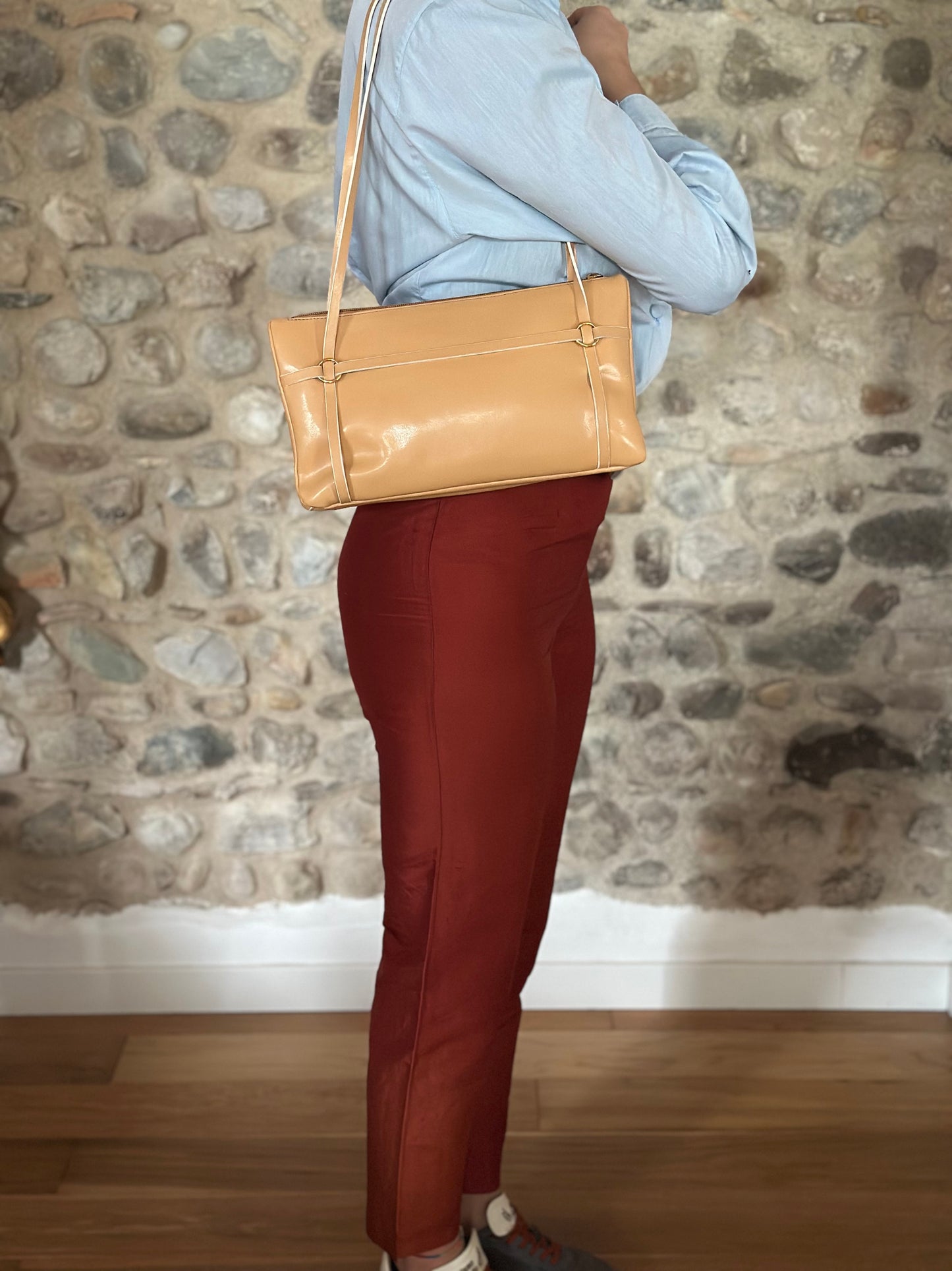 Borsa a Spalla Vintage Nannini in Pelle Beige