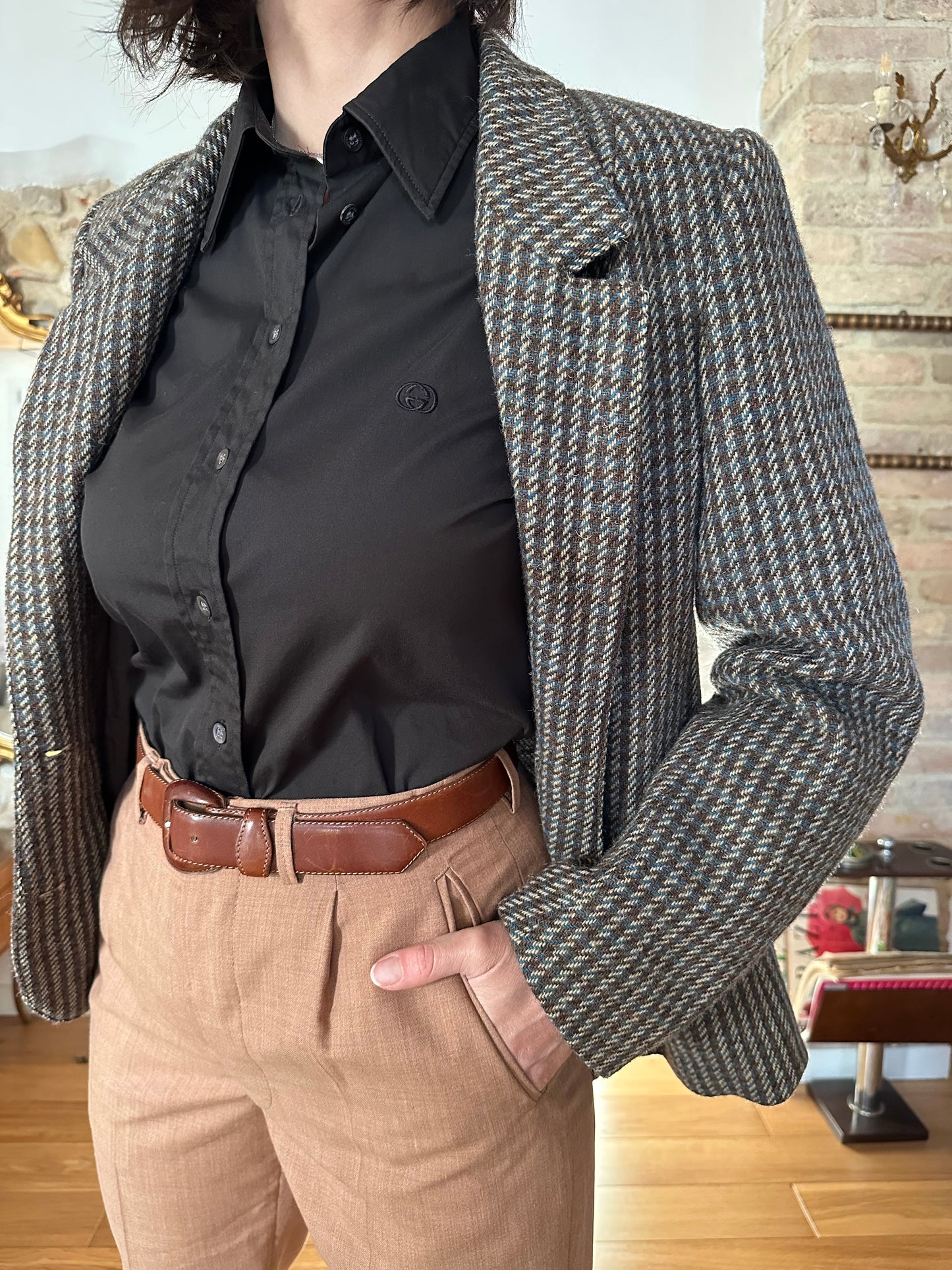 Giacca Corilady Anni ‘90 in Lana Marrone/Panna/Blu Tg.42/44