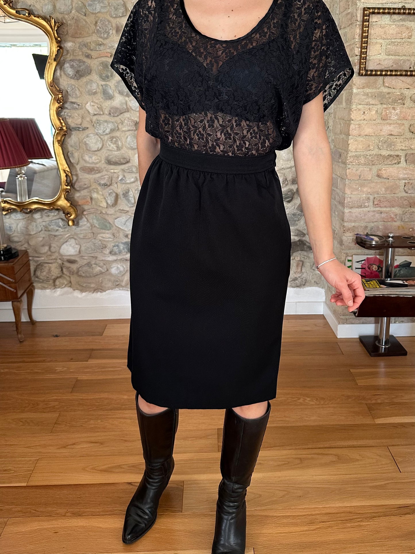 Gonna Saint Laurent Rive Gauche Vintage in Lana Nera Tg.38/40