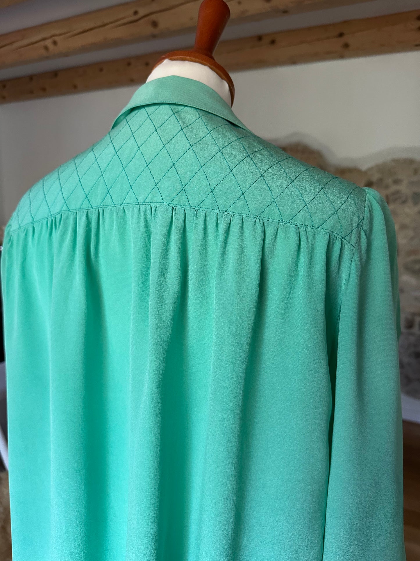 Camicia Vintage Anni ‘80 Sartoriale in Seta Verde Tg.fino 50
