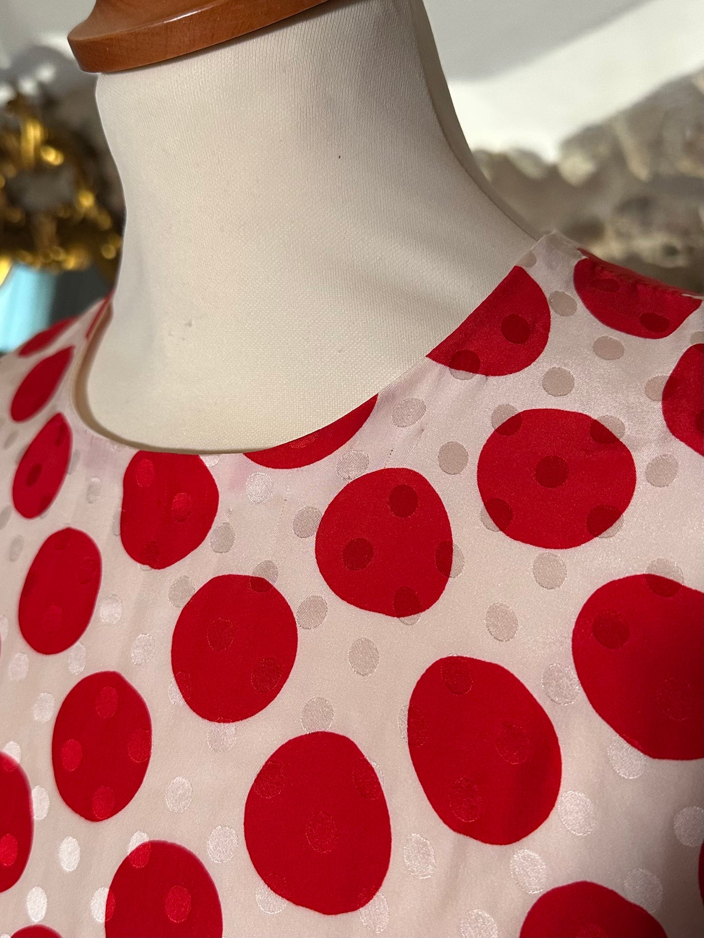Abito Sartoriale Vintage Anni ‘80 in Seta Jacquard A Pois Rossi Tg.44
