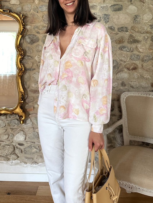 Camicia Benetton Fiori Pastello Anni Novanta Tg.44/46