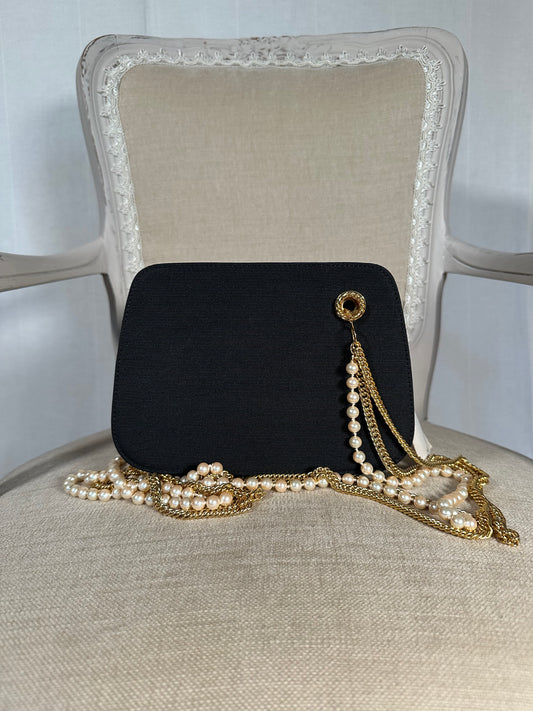 Borsa Moschino by Redwall Nuova Vintage Anni ‘80 Nera con Catena Oro e Perle