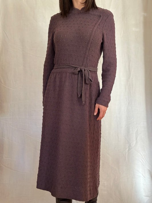 Abito Midi Anni ‘80 Nuovo Misto Lana Prugna Tg.42/44