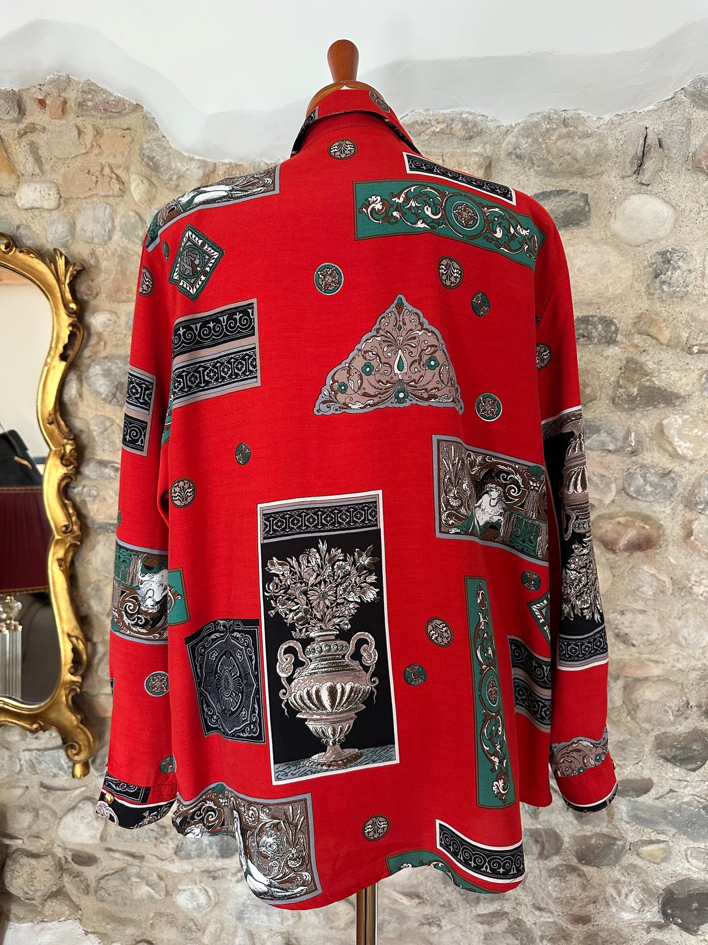 Camicia Vintage Anni ‘80 in Viscosa Rossa Fantasia Tg.Fino 56