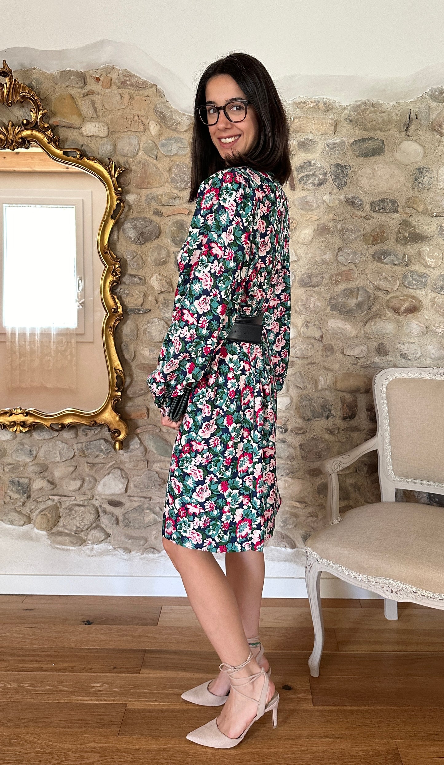 Abito Vintage Anni ‘80 in Seta Fantasia Fiori Tg.44/46